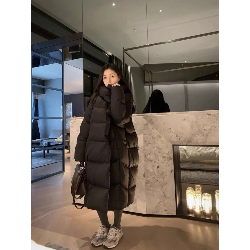 90白鹅绒2024冬季新款轻柔加厚磁吸扣中长款羽绒服