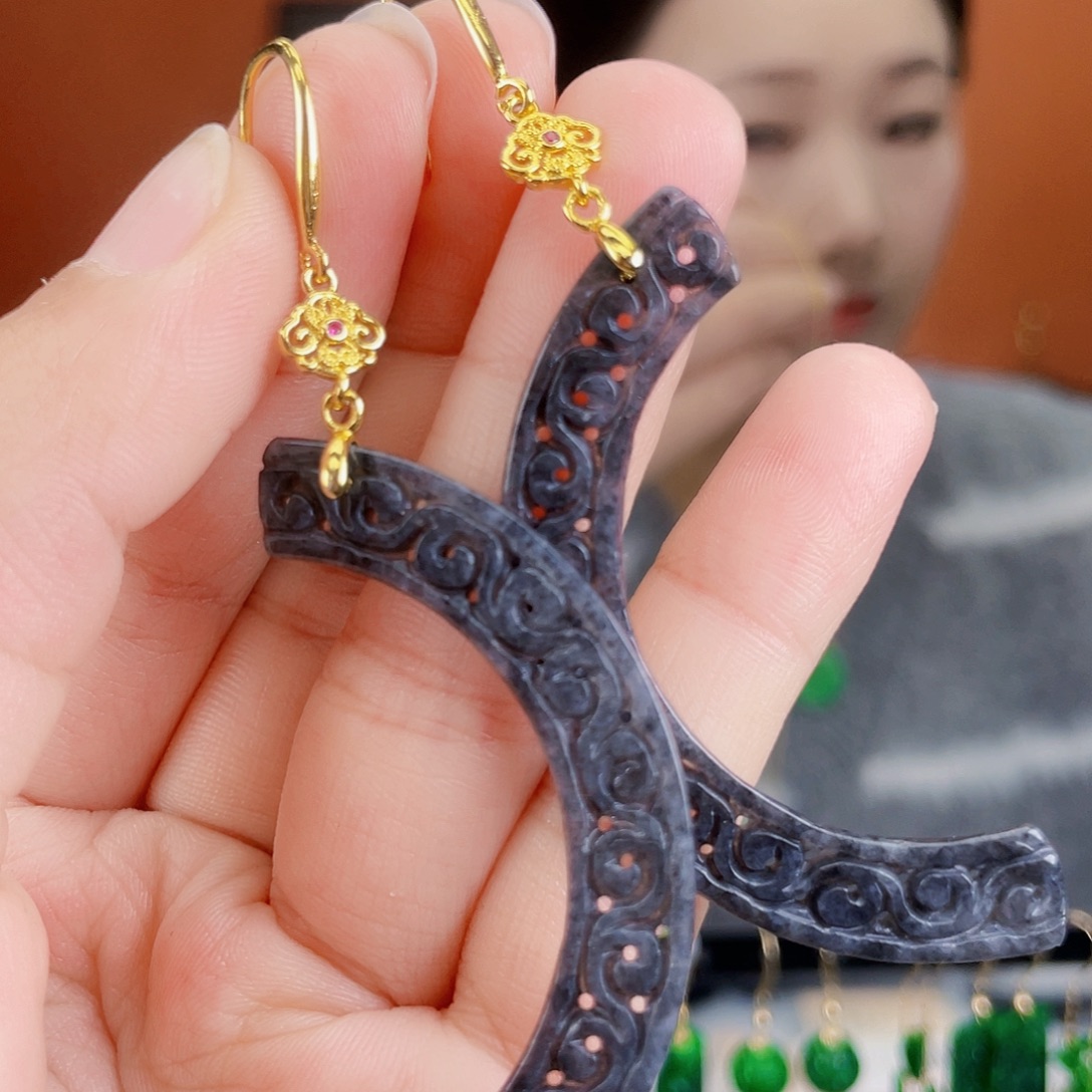 翡翠未镶嵌耳饰饰品