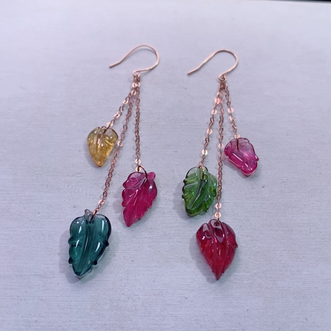 碧玺耳饰18K金镶嵌金枝玉叶耳钩yy