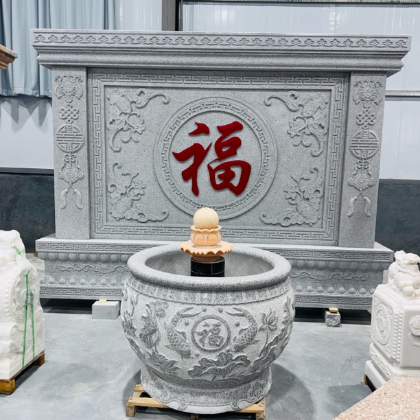 影壁墙花岗岩照壁别墅背景墙庭院青石材福字地雕石雕屏风浮雕壁画
