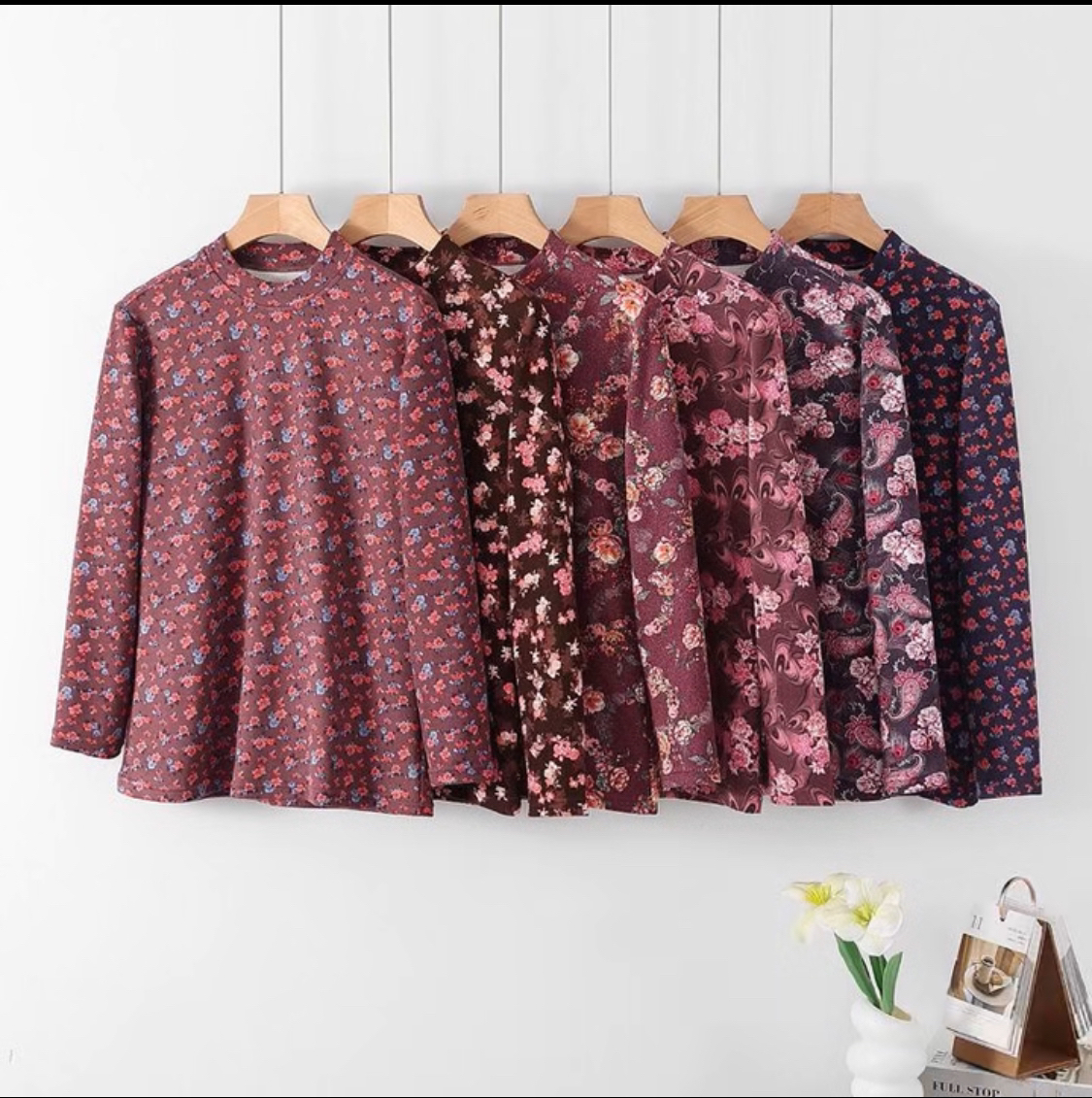 （189福利款碎花打底衫花秋衣）中老年妈妈高弹力碎花秋衣打底衫