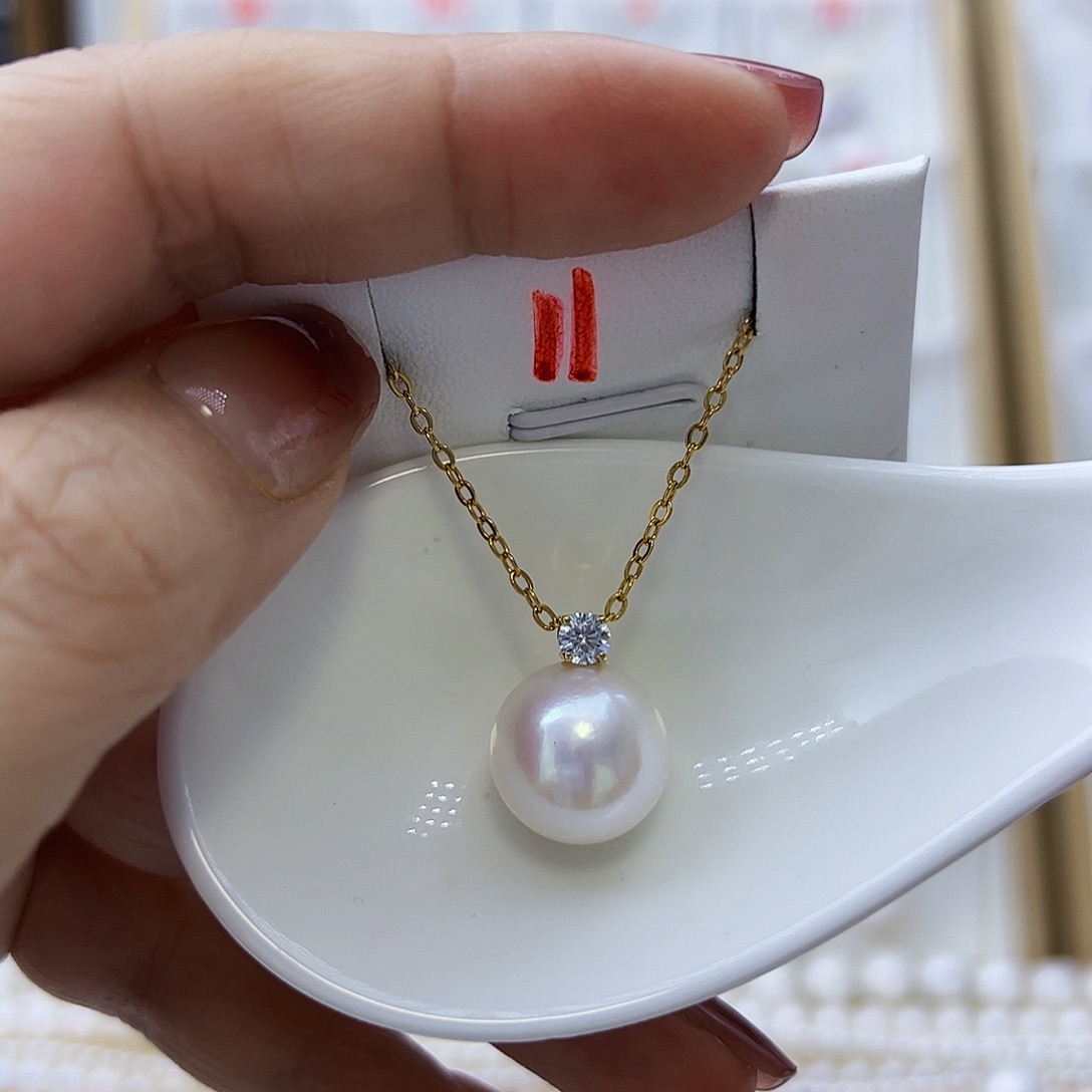 淡水珍珠吊坠(不含链)18K金镶嵌