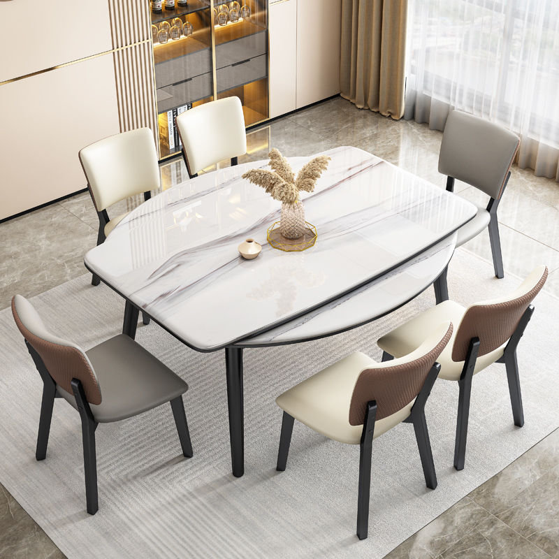 2025年新款超晶石餐桌方圆两用餐桌椅组合伸缩小户型折叠家用桌子