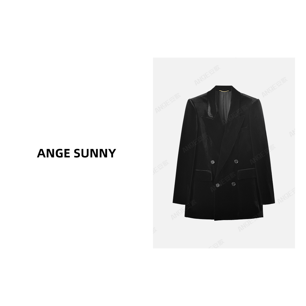 ANGE SUNNY【天鹅绒吸烟装】优雅摩登高级感双排扣气质轻奢翻领西装