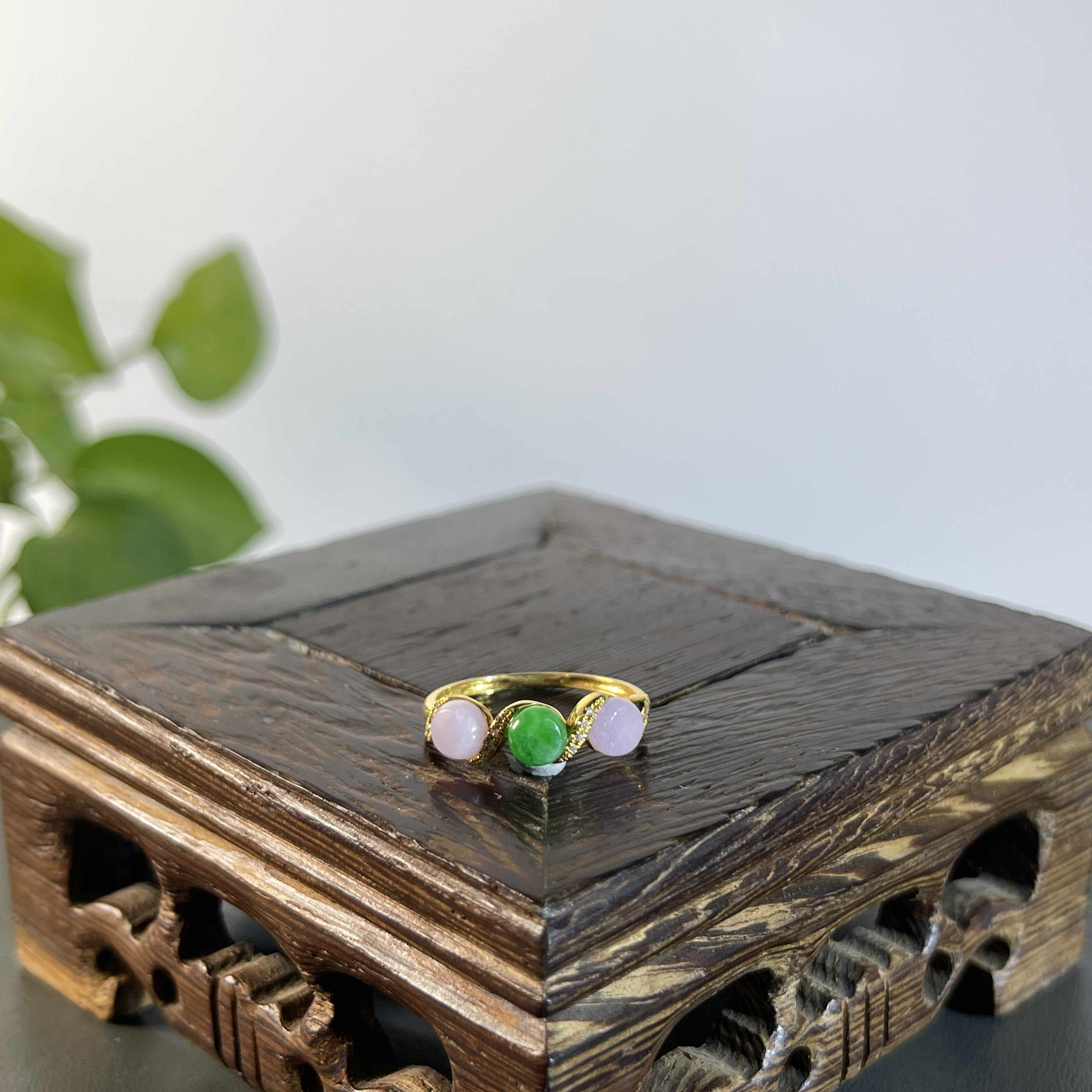 JYW30-113 天然缅甸A货翡翠  18K镶嵌戒指14#