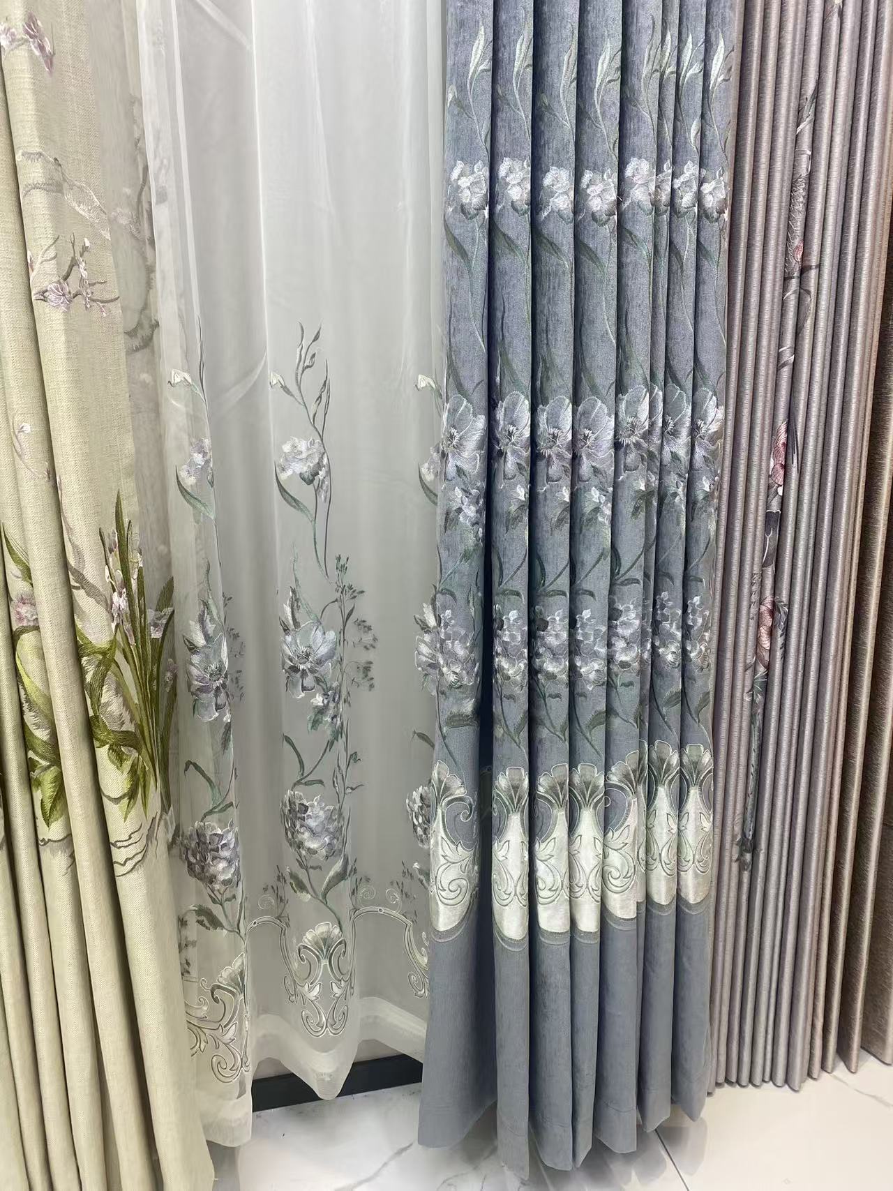 御品绣庄新中式加厚雪尼尔客厅卧室书房遮光防晒隔热刺绣窗帘