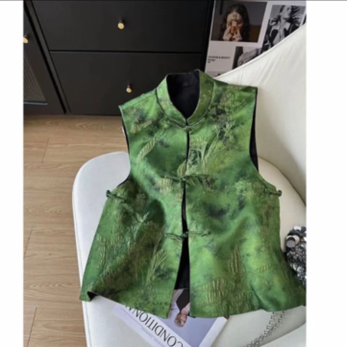 复古清冷新中式绿野仙踪提花春秋马甲