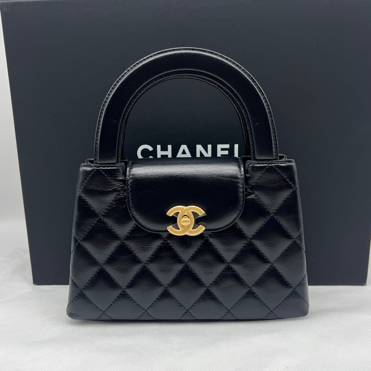 未使用 Chanel/香奈儿 黑金芯片款 可斜挎手提单肩 尺寸13×19×7cm