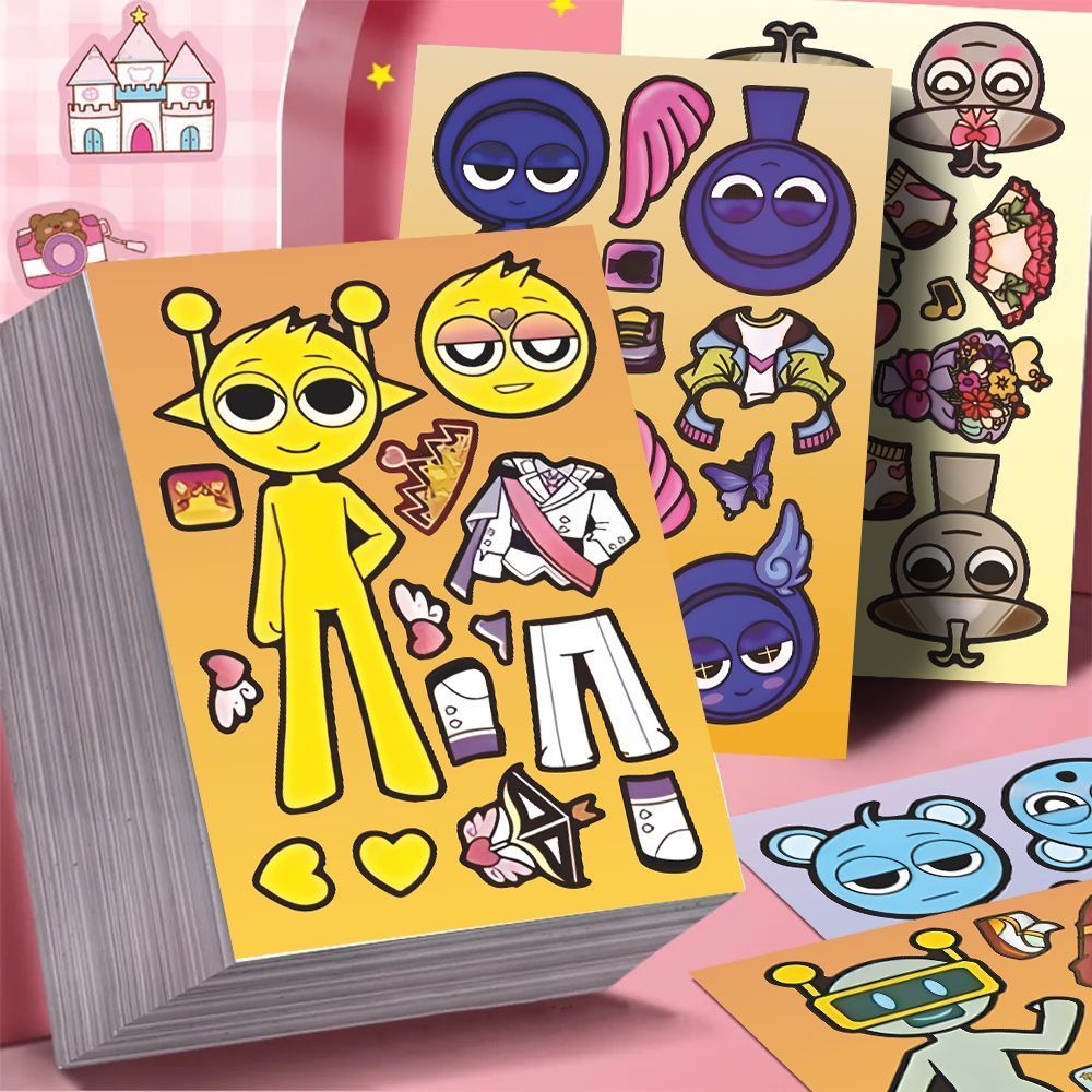 不重复两款节奏盒子花仙子趣味换装贴纸节奏盒子sprunki卡通换装