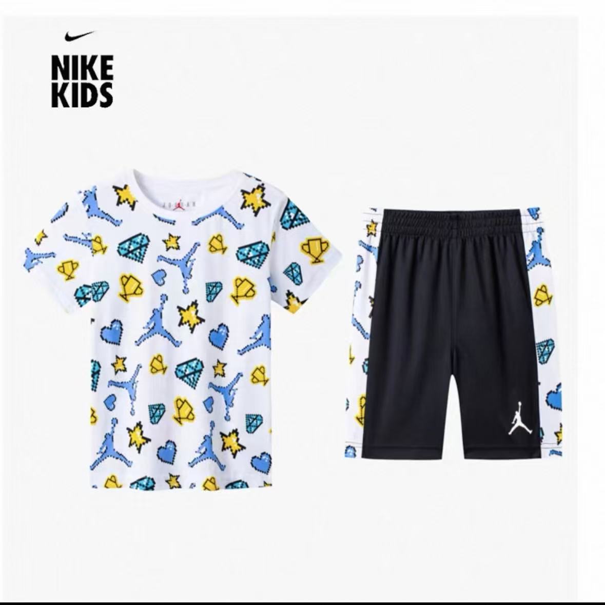 NIKE/耐克短裤套装 儿童短T2件套装DZ0672-010/DZ0673-010