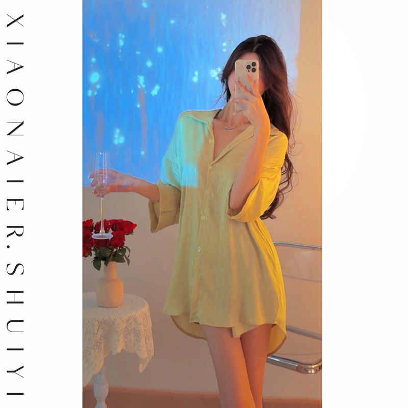 【柏林梦境】短袖衬衫裙睡裙女收腰显瘦可外穿