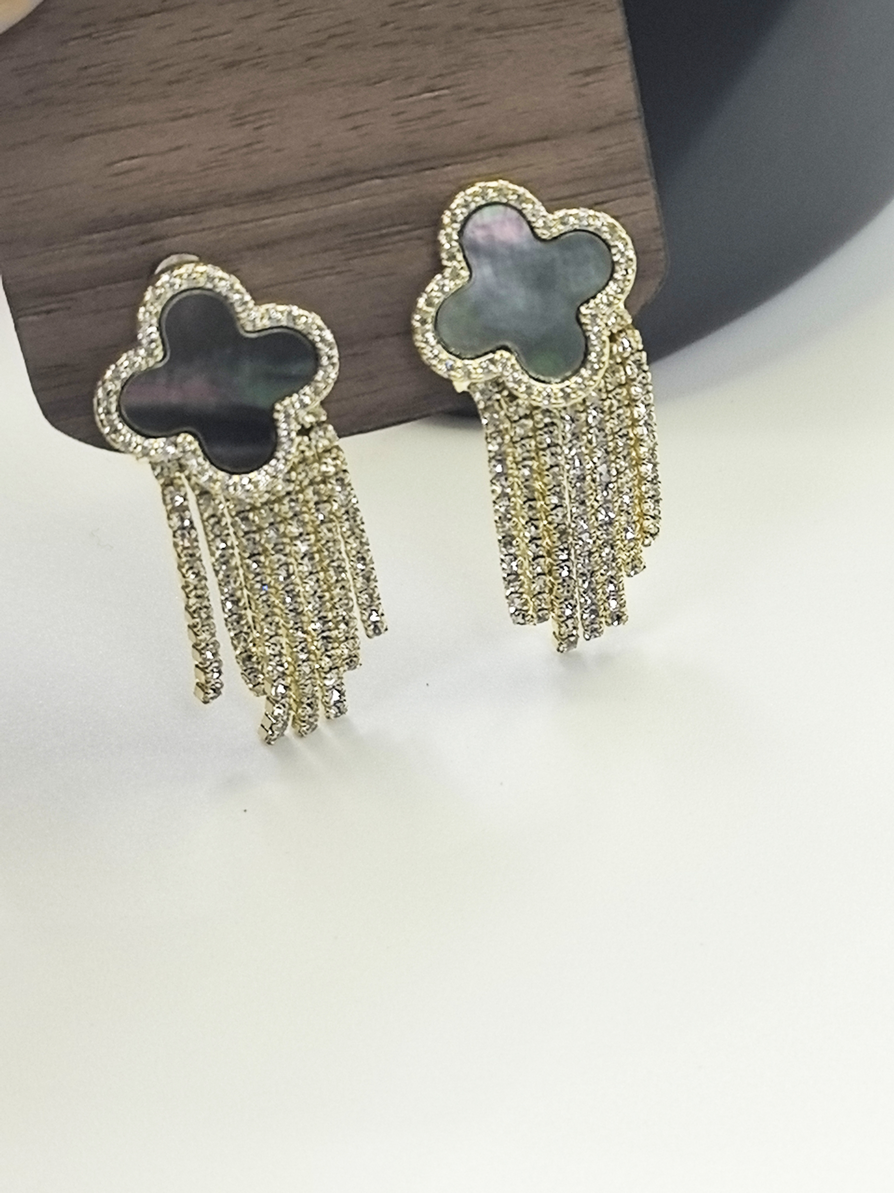 铜合金贝壳耳饰 简约欧美风日韩镶嵌几何复古耳钉两戴黑色女气质