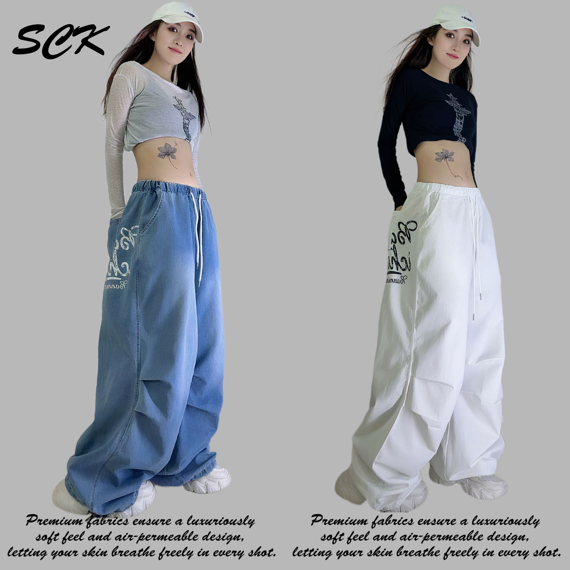 时超康SHI.CHAO.KANG.潮牌复古软牛仔四季长裤阔腿休闲水洗0008款