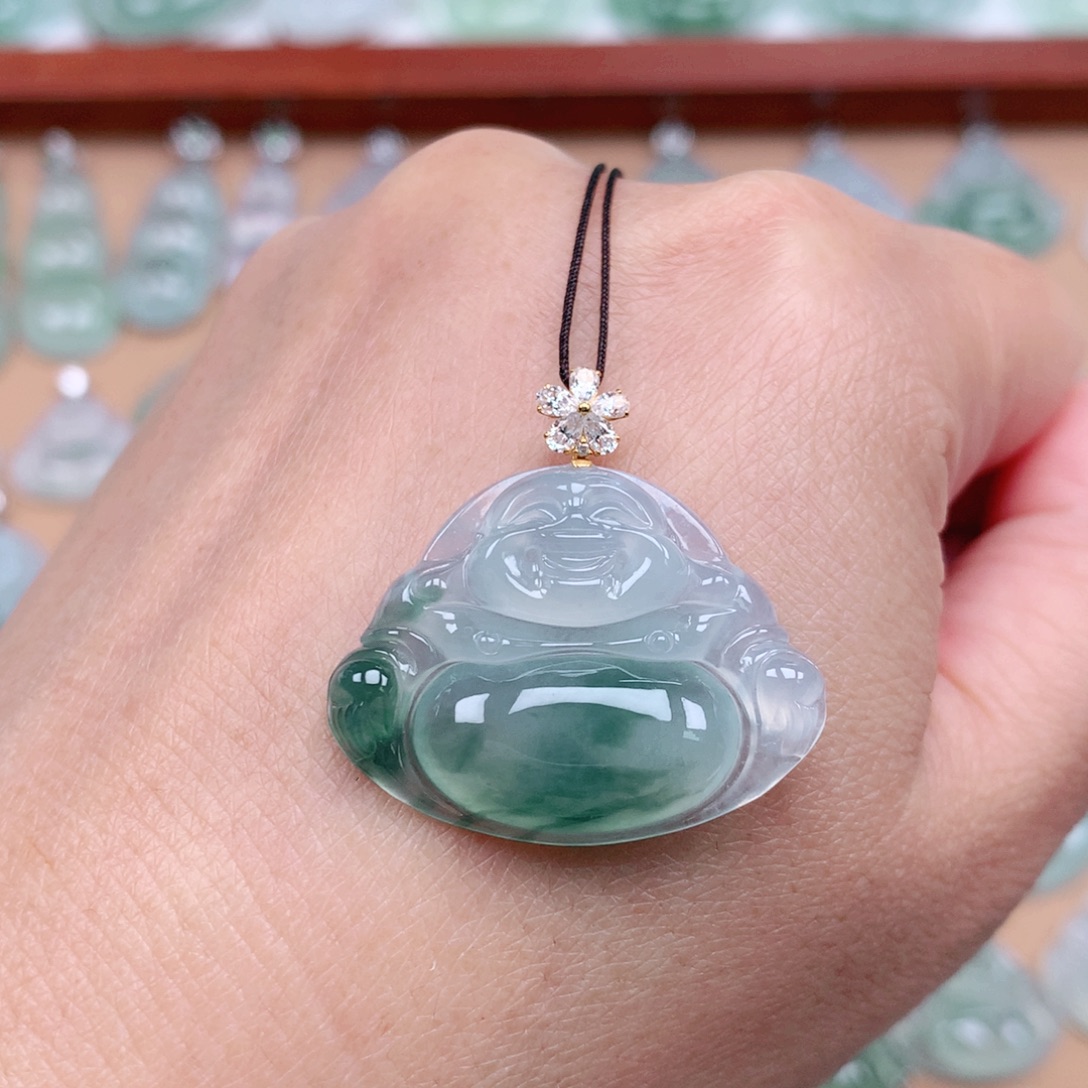 翡翠18K金镶嵌吊坠(不含链)