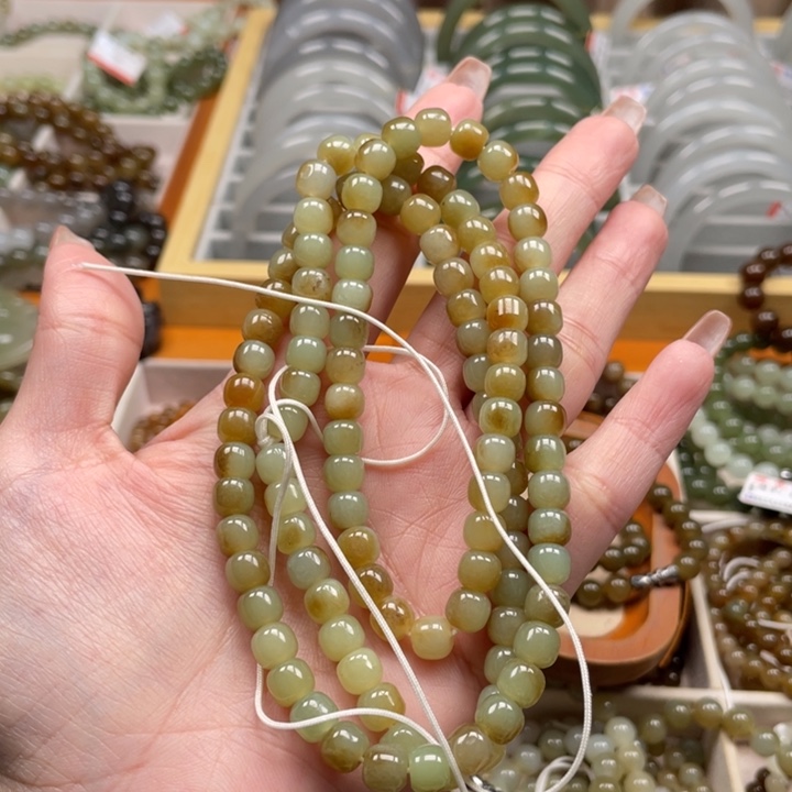 和田玉珠串6*7mm未镶嵌雄*