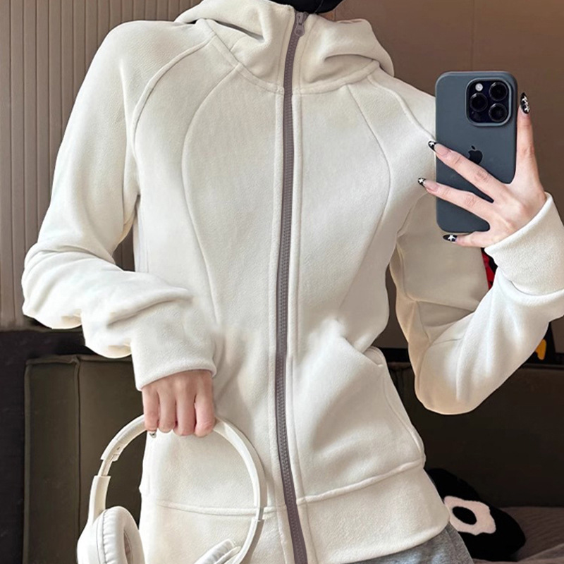 连帽拉链瑜伽服运动带帽秋装春秋山东短袖即墨外套女款工厂卫衣