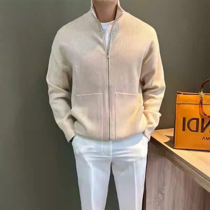 设计感复古毛衣男士2025春秋季简约百搭纯色大口袋针织衫潮流外套