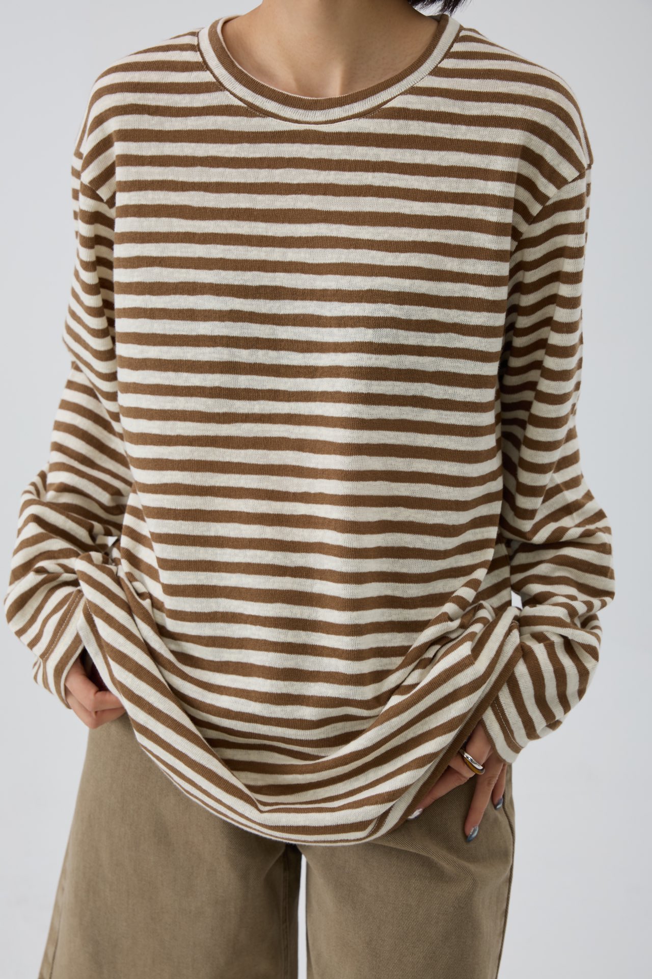 HTT小众设计感原创百搭休闲条纹百搭长袖T恤上衣5121209