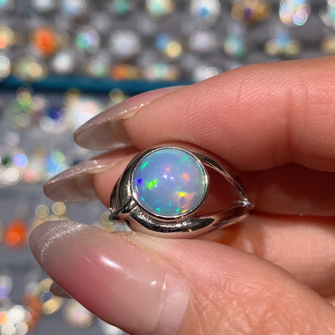 欧泊福利戒指银S925镶嵌