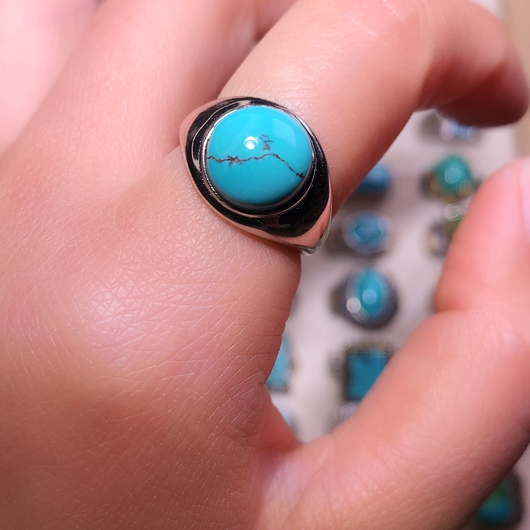 绿松石银S925镶嵌戒指