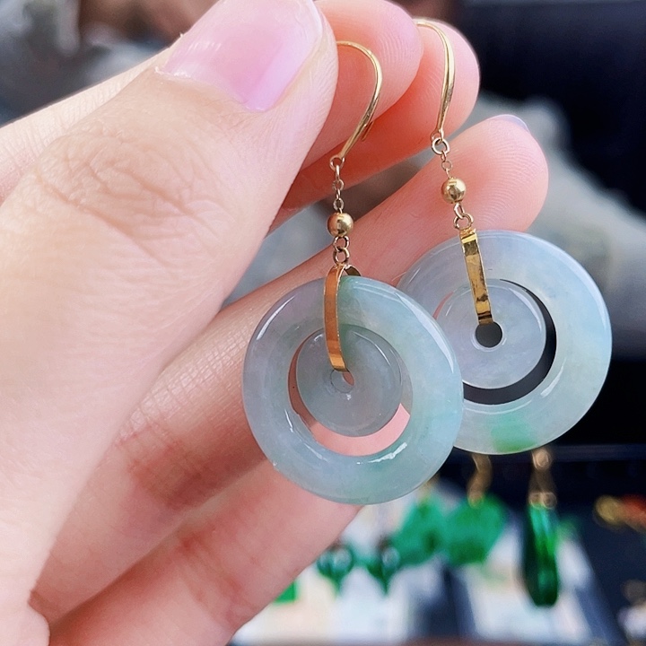 翡翠耳饰18K金镶嵌饰品