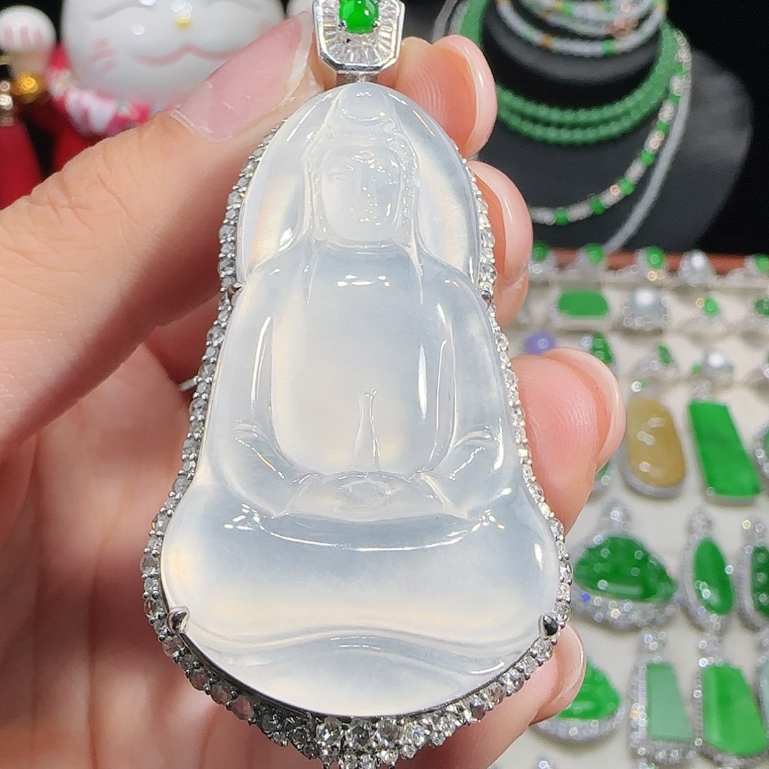 翡翠18K金镶嵌吊坠(不含链)