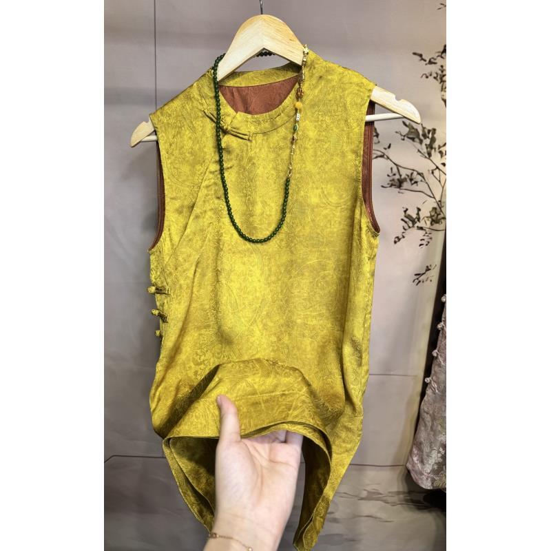 【罗马假日]香云纱无袖斜襟上衣A