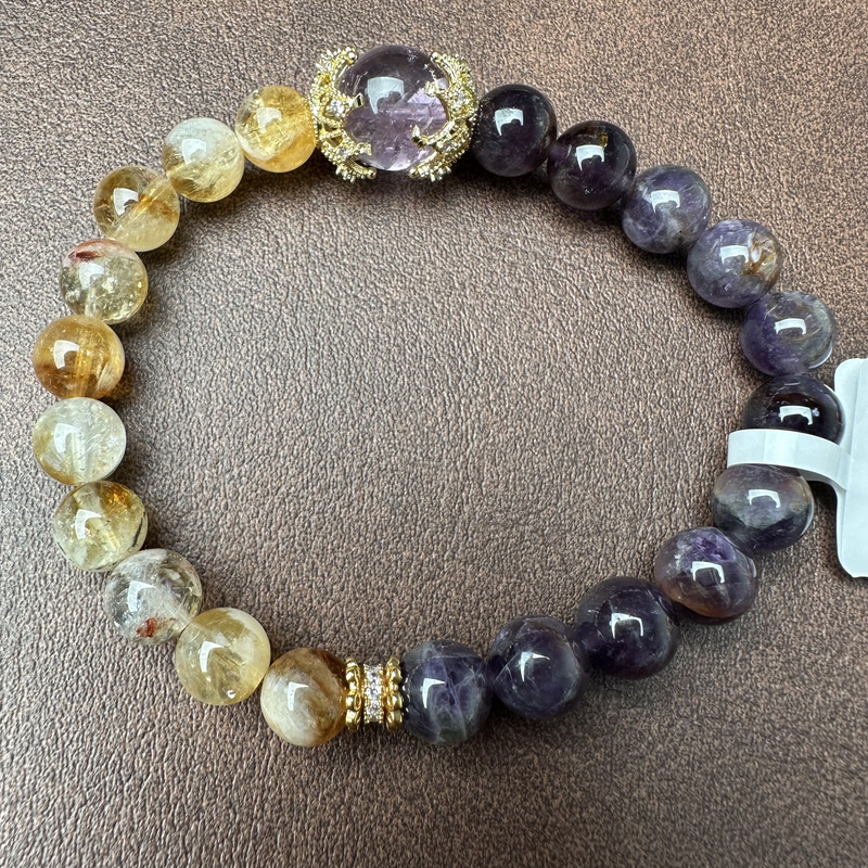 专拍链接 天然黄塔晶拼紫晶转运珠手链(铜）ZJSJ5