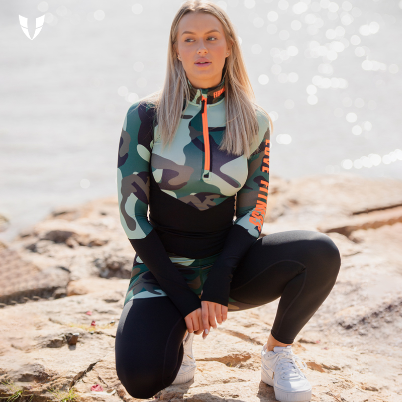 马甲线长袖t恤女薄款夏防晒迷彩运动户外修身外穿跑步健身上衣