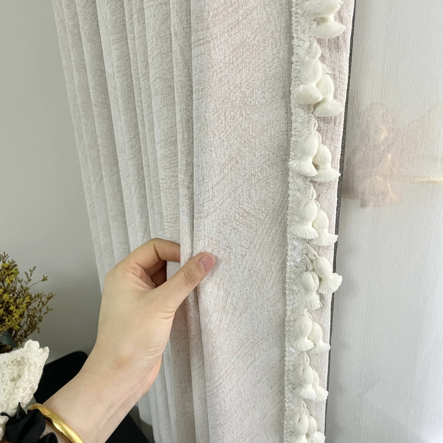 奥薇窗帘配饰手工吊穗双胞胎三色帘头立边装饰花边