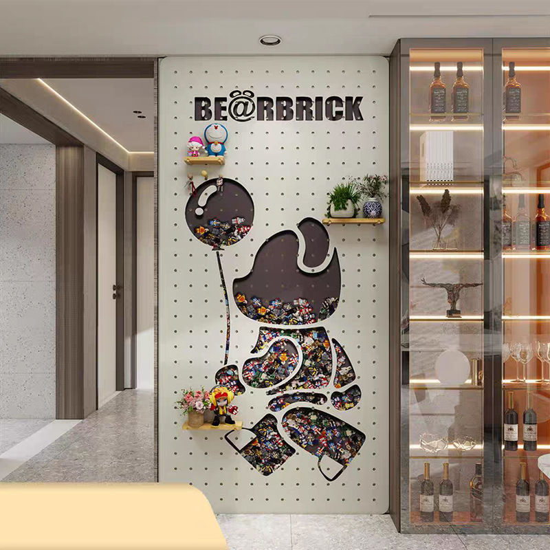 暴力熊图案洞洞板置物架玄关入户墙面遮挡装饰展示03