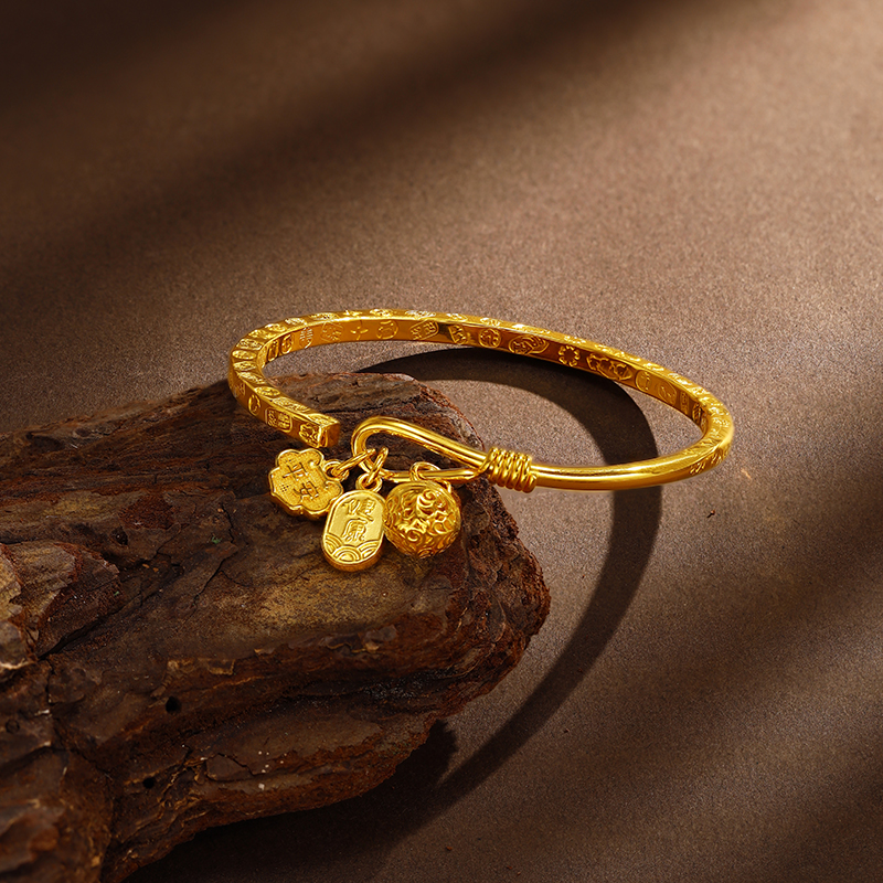 足银手镯 足银999.9吉言宫铃开口手工传承手镯时尚精美女款送礼盒