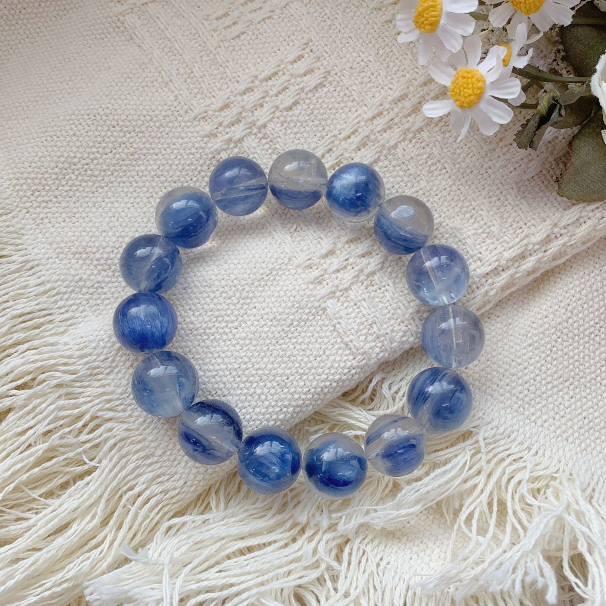 天然辰砂LJ02天然蓝晶手链冰种透体蓝色显白手串多样性发一