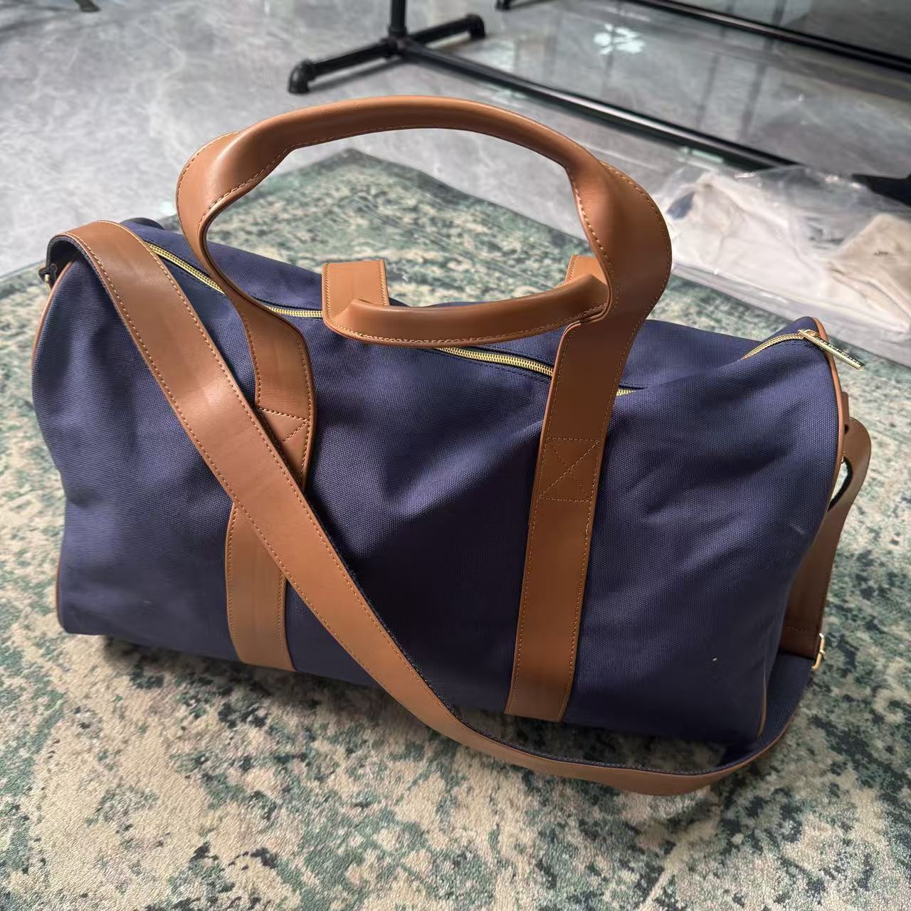 稿把赠品系列 藏青色拼皮大号旅行包 超重磅 潮流周边