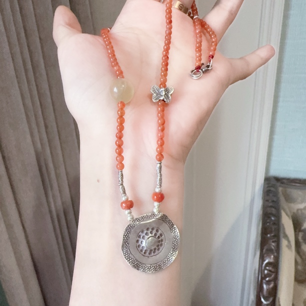 吊坠925银 子沫原创 清迈银圆牌锁骨链