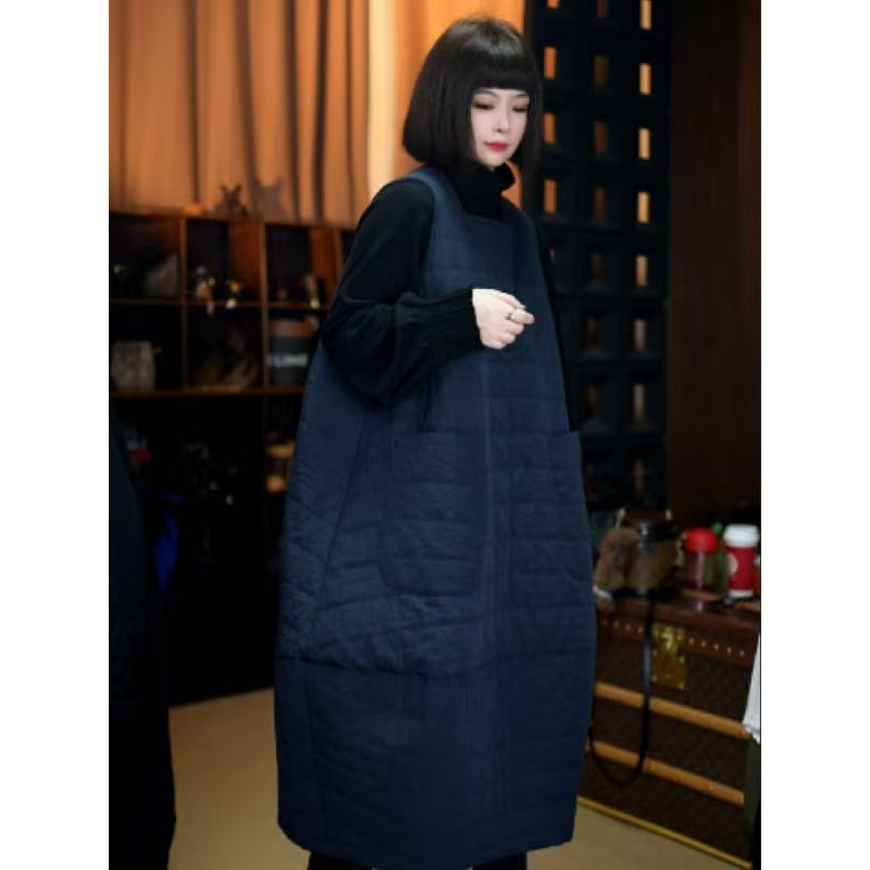 【思恩】2025冬季新款休闲简约时尚设计师款无袖棉服裙5653