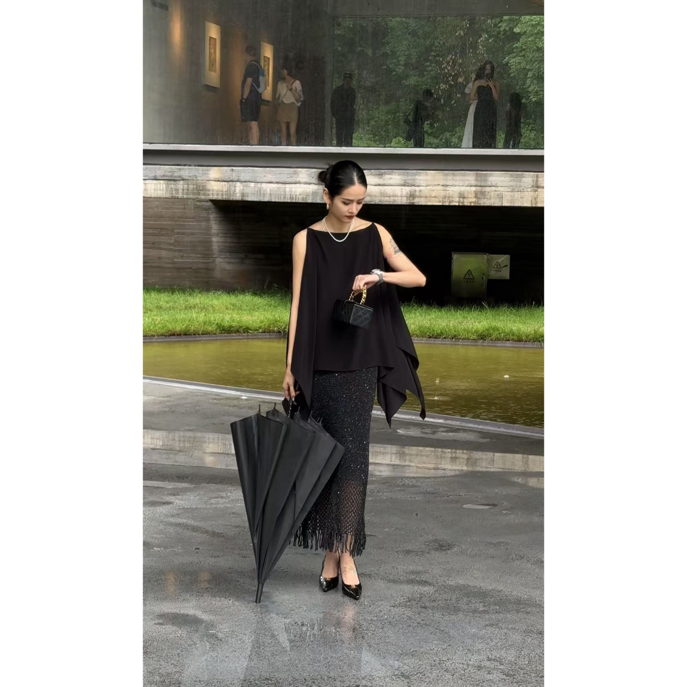 CHENG.程2店【疗愈旅程上衣】飘逸一字领上衣无袖披肩设计师气质