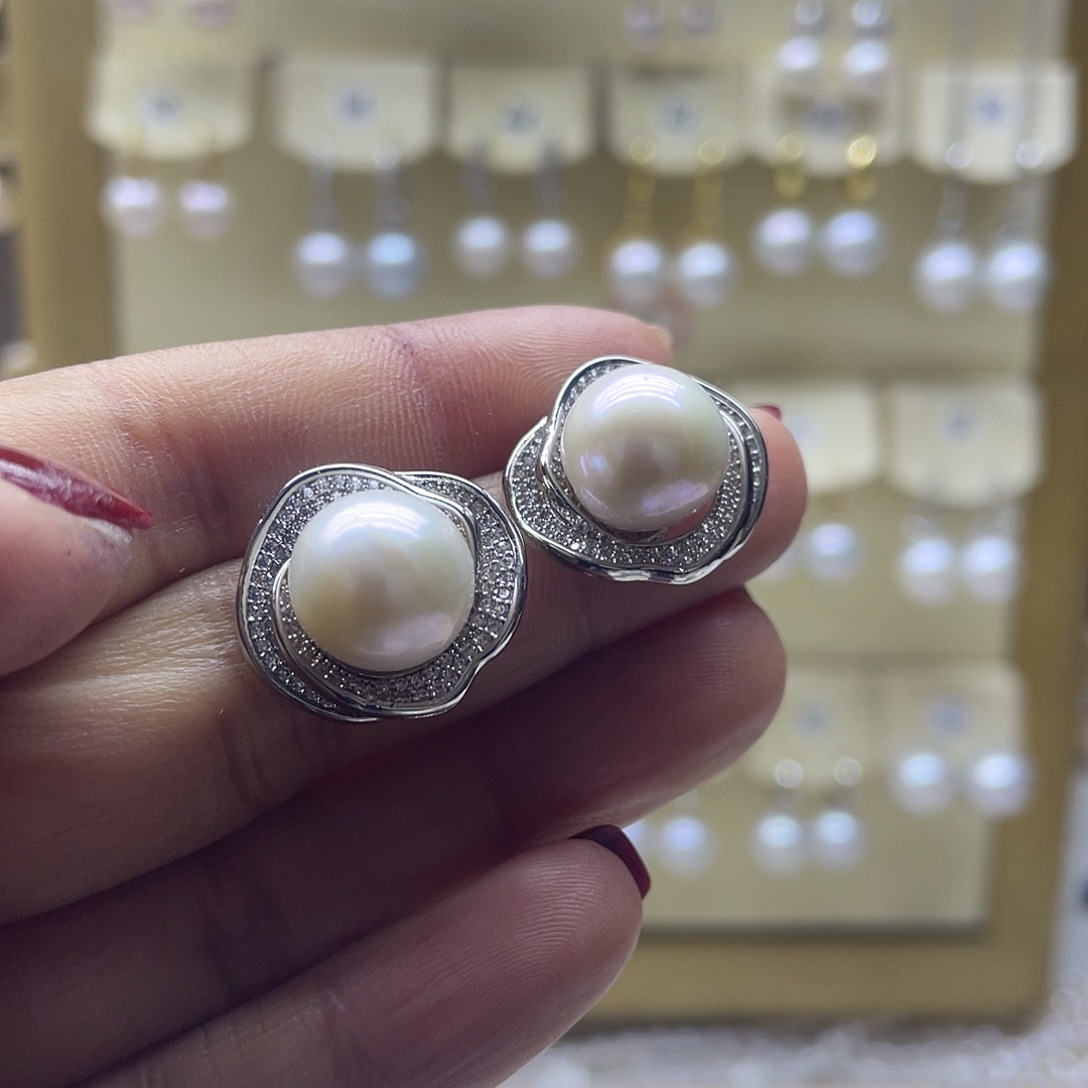 淡水珍珠耳饰银S925镶嵌