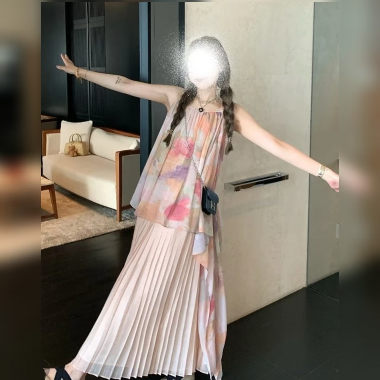 夏季新款纯欲天花板吊带连衣裙宽松氛围感仙女裙（无胸垫）