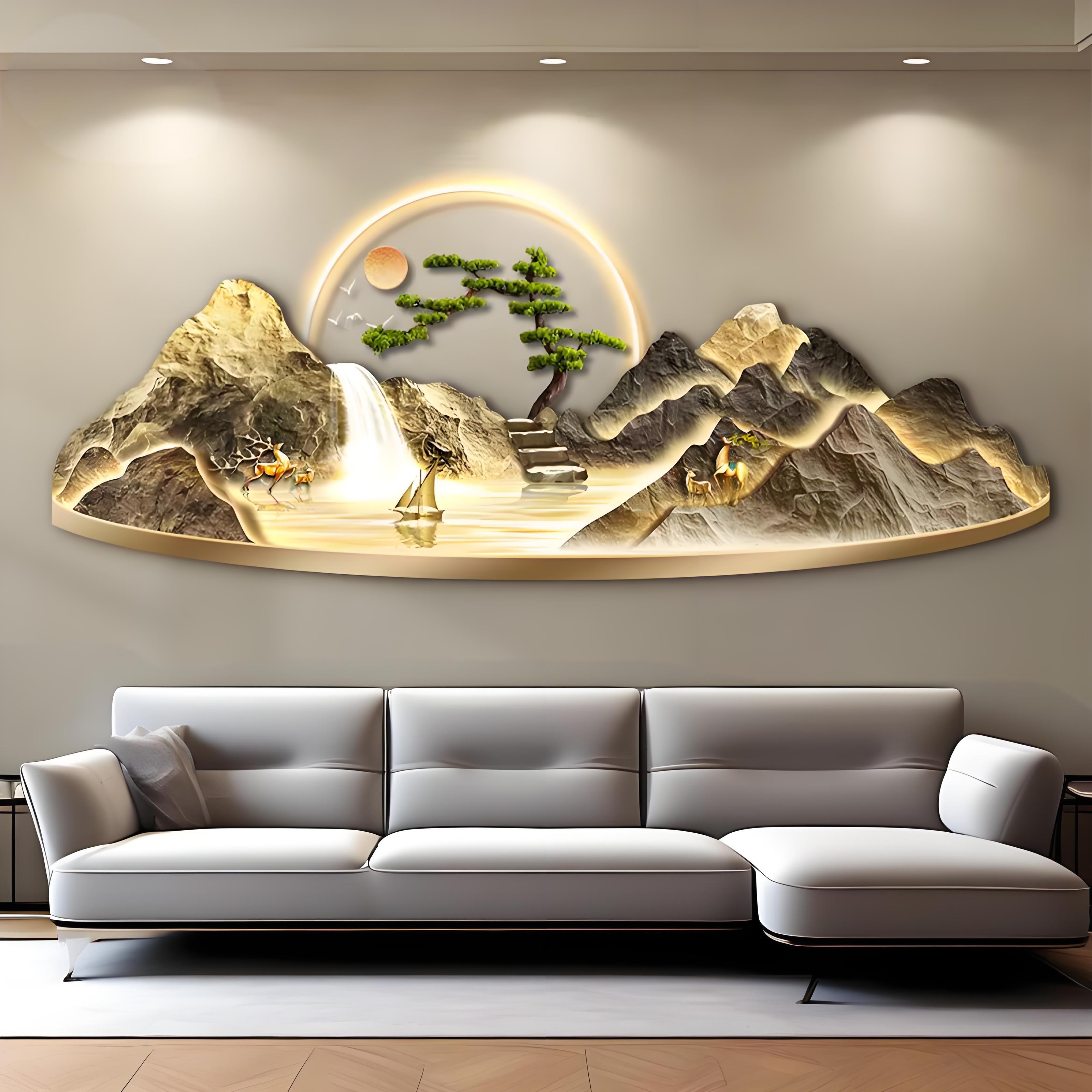 立体镶钻面聚宝盆客厅现代轻奢高级装饰画茶室客厅壁画办公室挂画