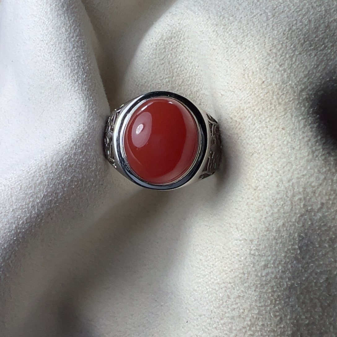 南红玛瑙戒指银S925镶嵌福*
