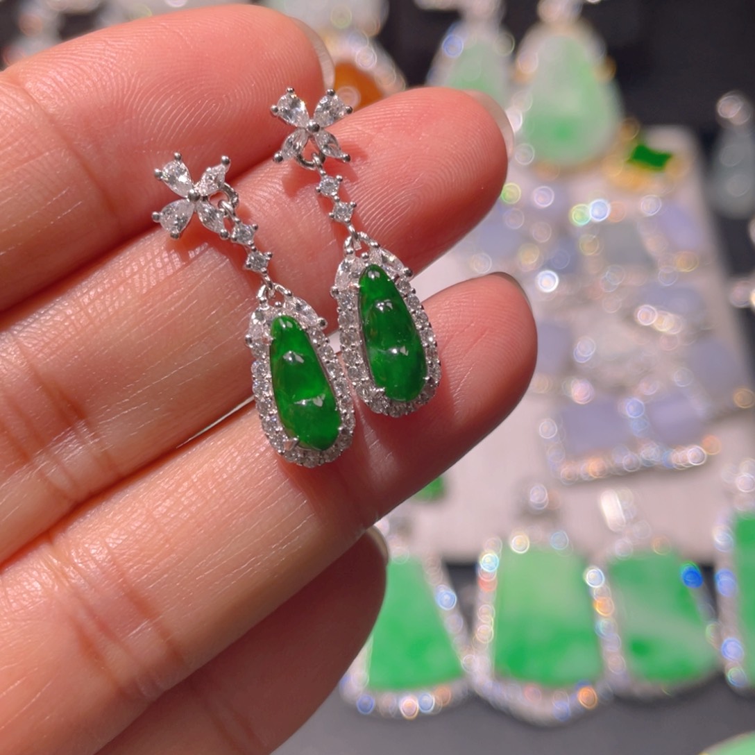 翡翠耳饰银S925镶嵌精品