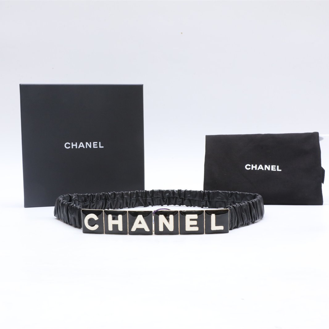 99新 Chanel/香奈儿 -100活动攀攀字母方块logo腰带 皮革C 75cm