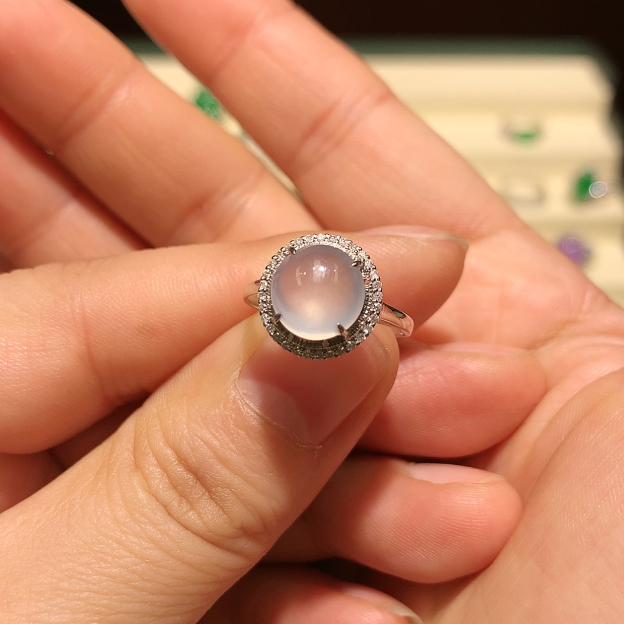 【闪购商品】翡翠戒指18K金镶嵌缅甸A货