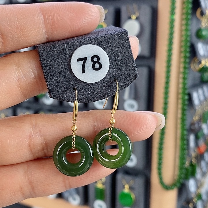 和田玉耳饰18K金镶嵌