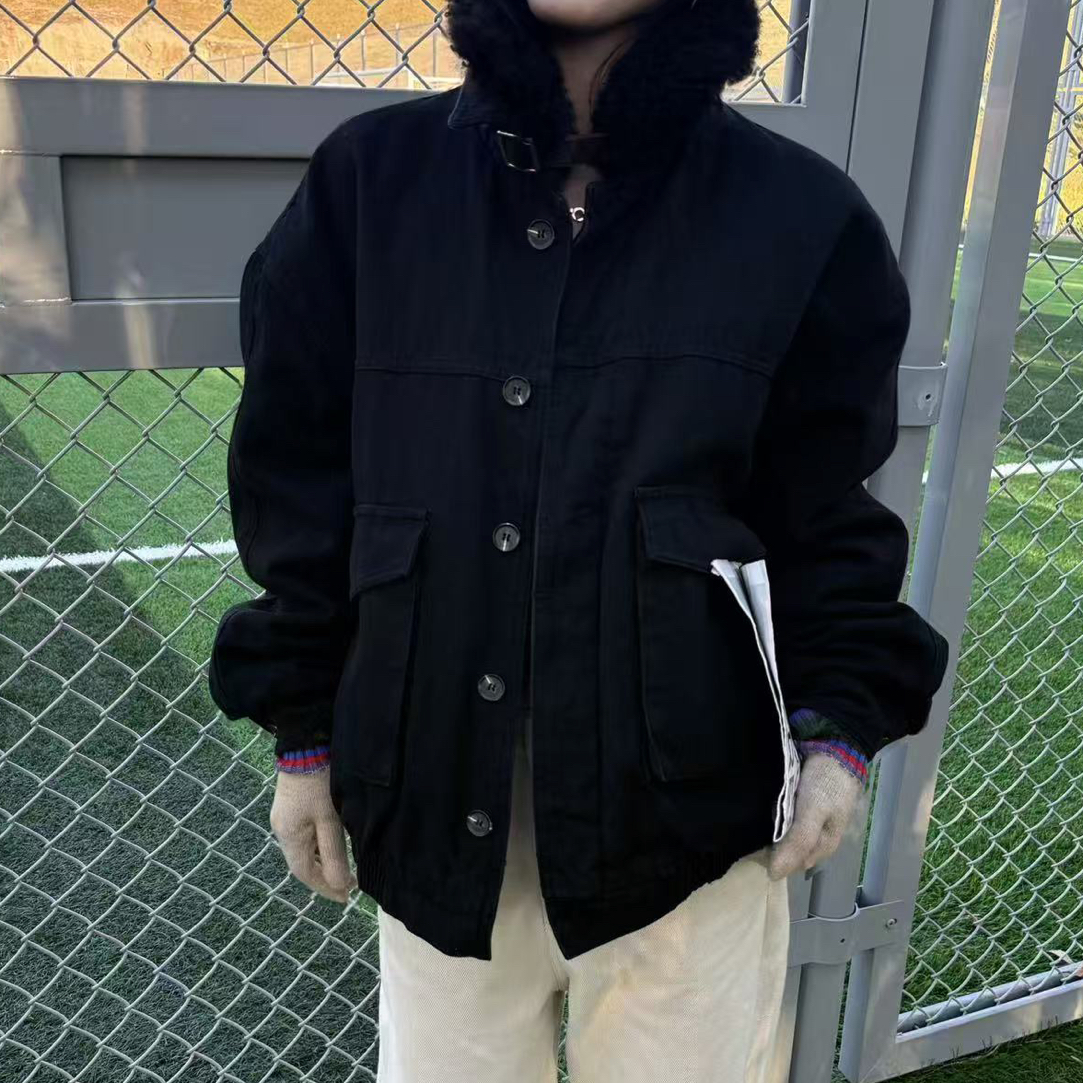 水洗工装夹克黑色宽松休闲立领外套男女高街潮流做旧风猎装