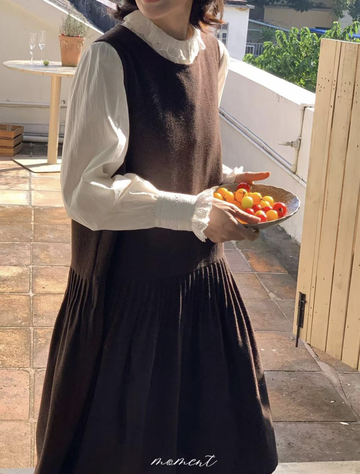 秋屿moment 自制 百搭休闲压褶背心连衣裙