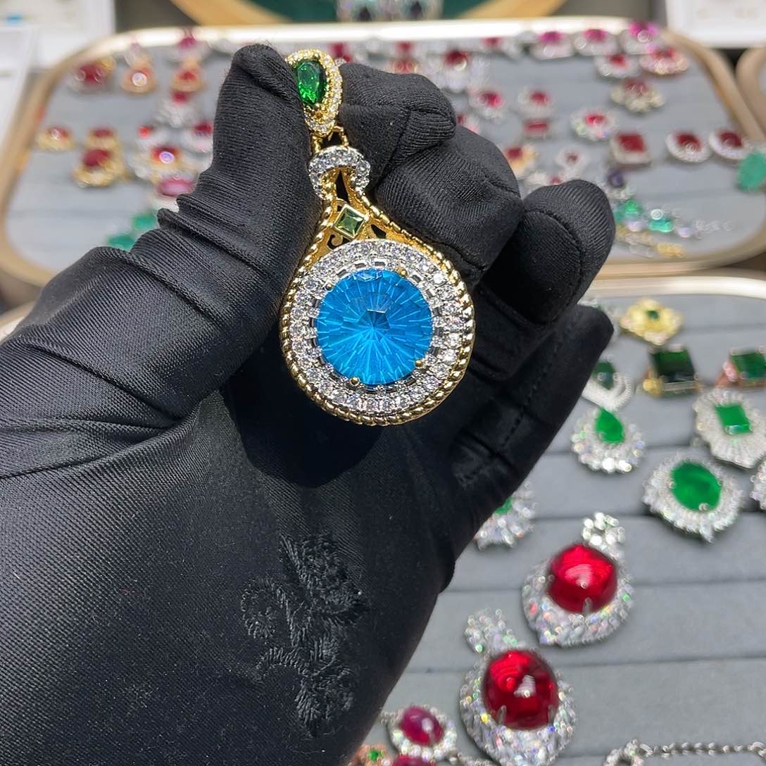 海蓝宝石颈饰银S925镶嵌锵**玉41