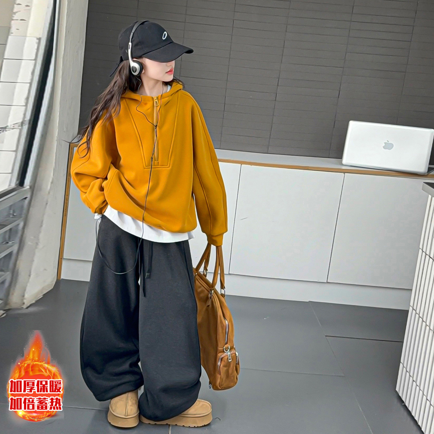 【毛妈潮牌】女童冬季时髦叠穿三件套2025新款大童宽松洋气加绒套装