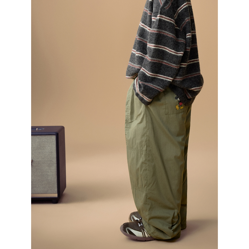童装冬季新款韩版儿童卡通印花加厚裤口可调节军绿裤男女童休闲裤